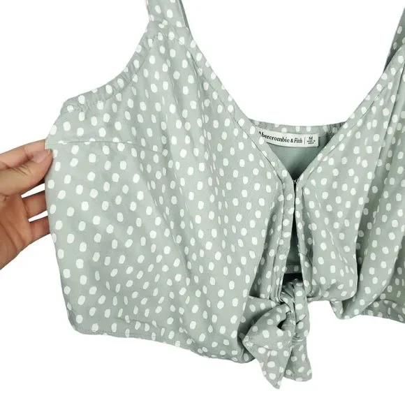 Abercrombie & Fit Mint Green White Polka Dot Tie-Front Crop Top Size Medium - Picture 3 of 7
